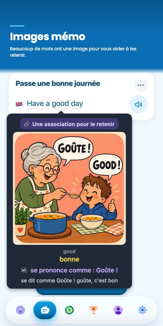 Images mémo : touchez un mot pour voir une image qui vous aide à le retenir