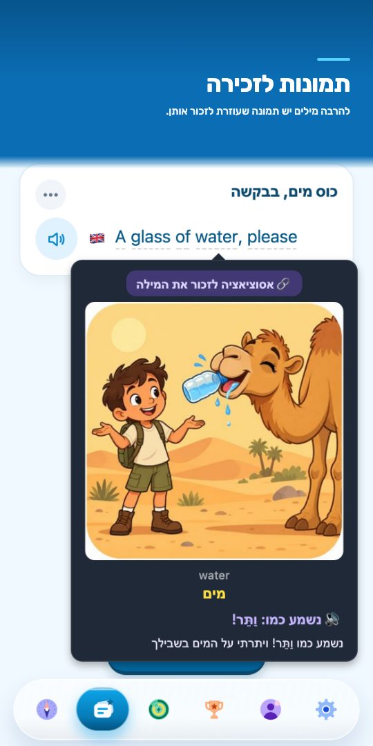תמונות לזכירה — הקישו על מילה וראו תמונה שעוזרת לזכור אותה
