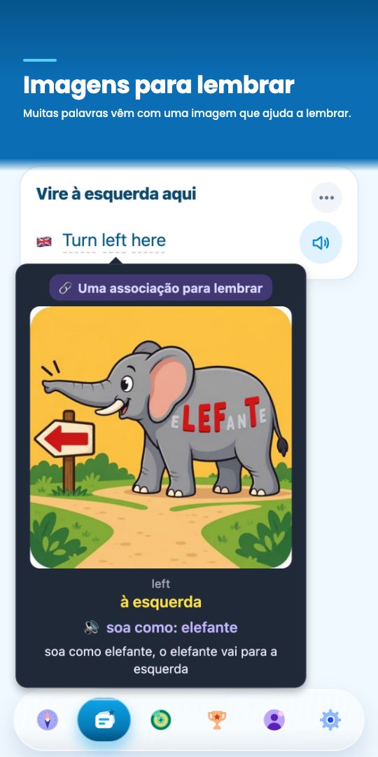 Imagens para lembrar: toque em uma palavra e veja uma imagem que ajuda a lembrá-la