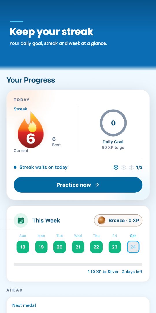 Keep your streak — your daily goal, streak and week at a glance
