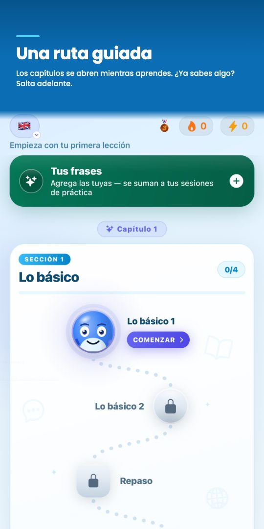 Una ruta guiada — los capítulos se abren mientras aprendes. ¿Ya sabes algo? Salta adelante