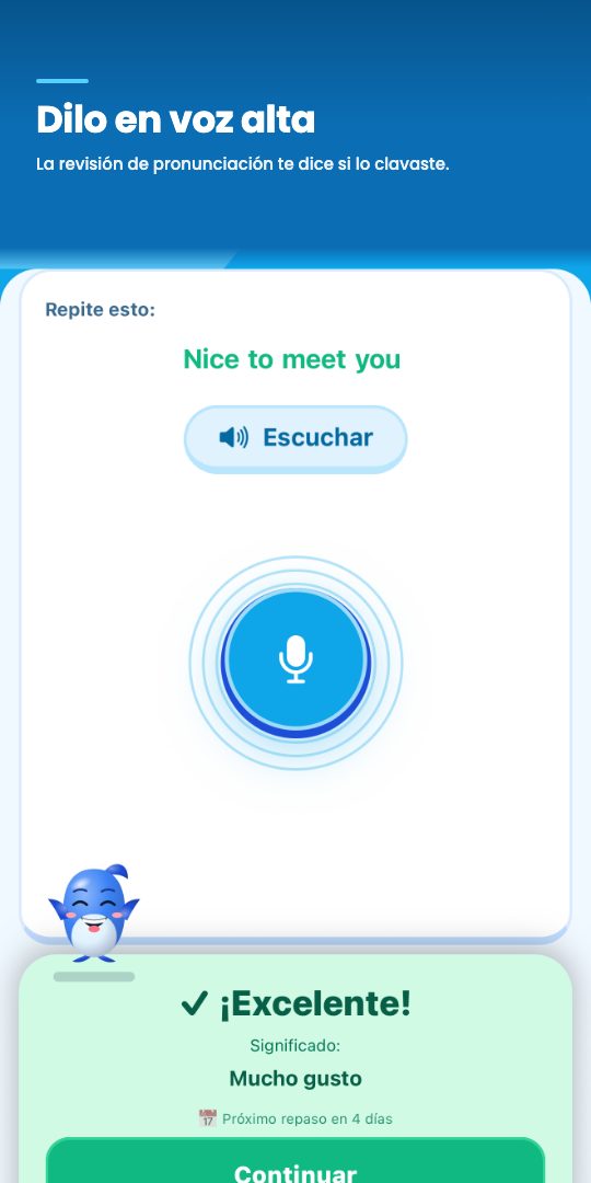 Dilo en voz alta — la revisión de pronunciación te dice si lo clavaste