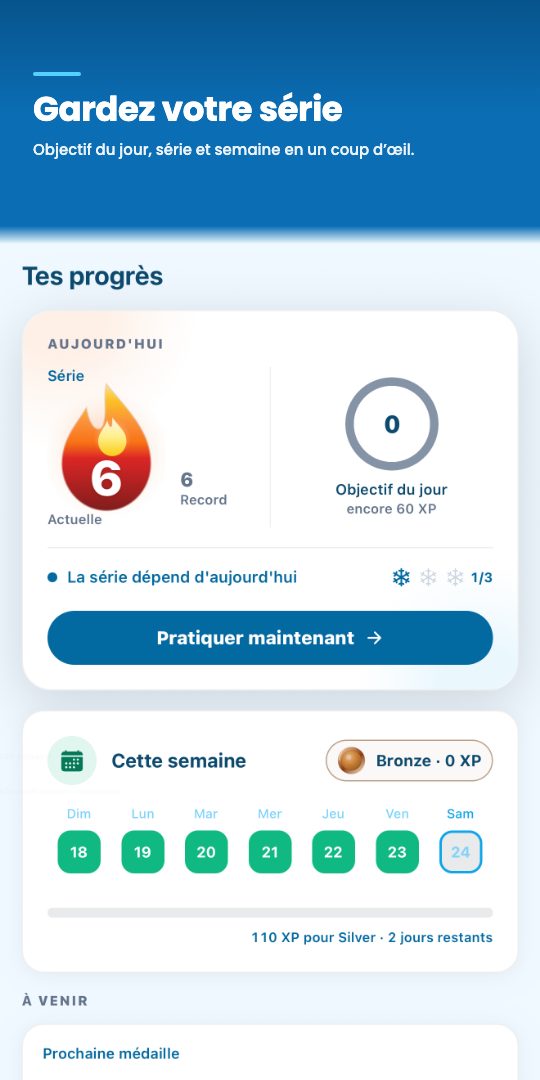 Gardez votre série — objectif du jour, série et semaine en un coup d’œil