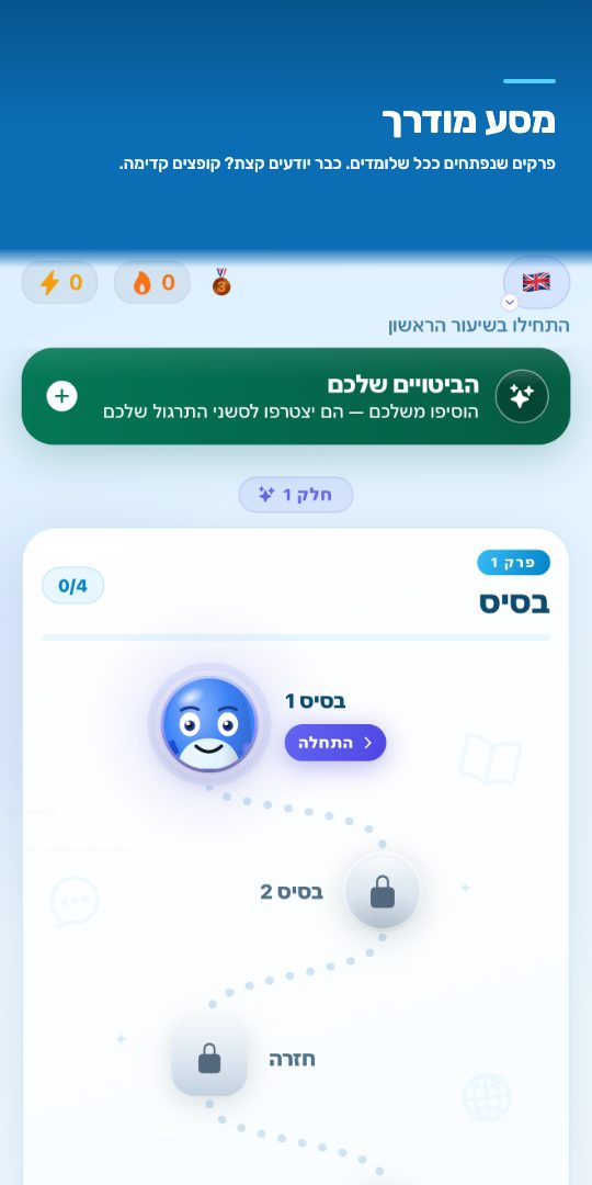 מסע מודרך — פרקים שנפתחים ככל שלומדים. כבר יודעים קצת? קופצים קדימה