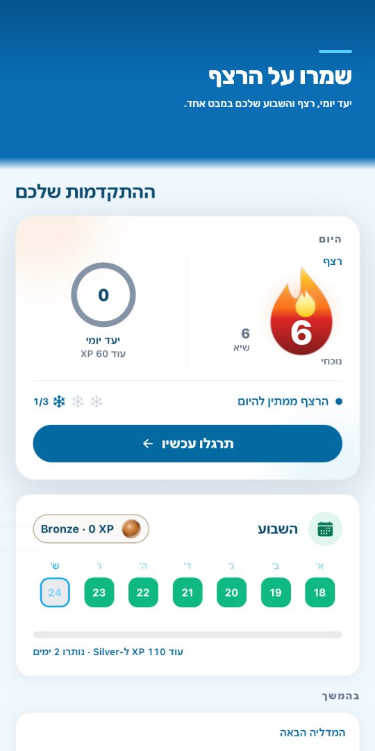 שמרו על הרצף — יעד יומי, רצף והשבוע שלכם במבט אחד