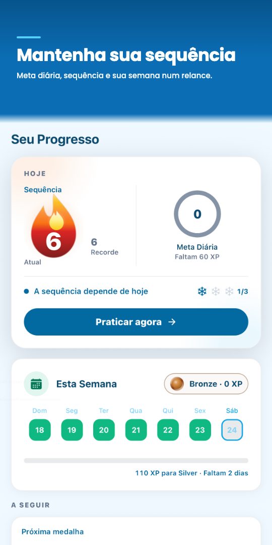 Mantenha sua sequência — meta diária, sequência e sua semana num relance