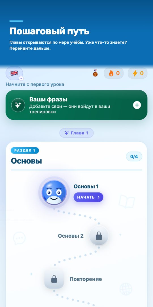 Пошаговый путь — главы открываются по мере учёбы. Уже что-то знаете? Перейдите дальше