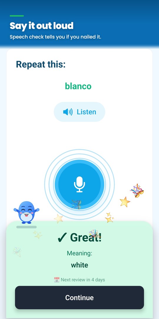 Say it out loud — speech check tells you if you nailed it