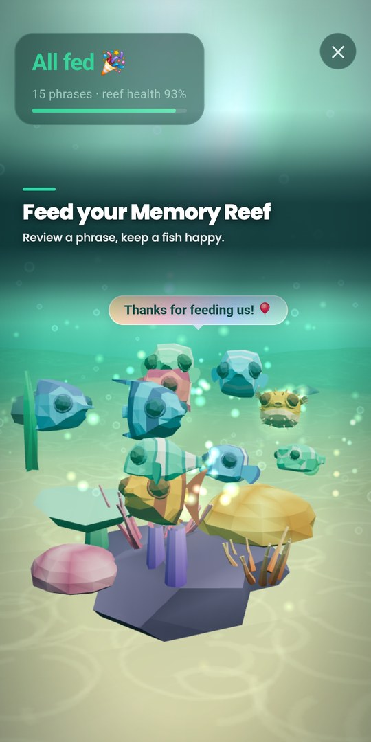 Feed your Memory Reef — review a phrase, keep a fish happy